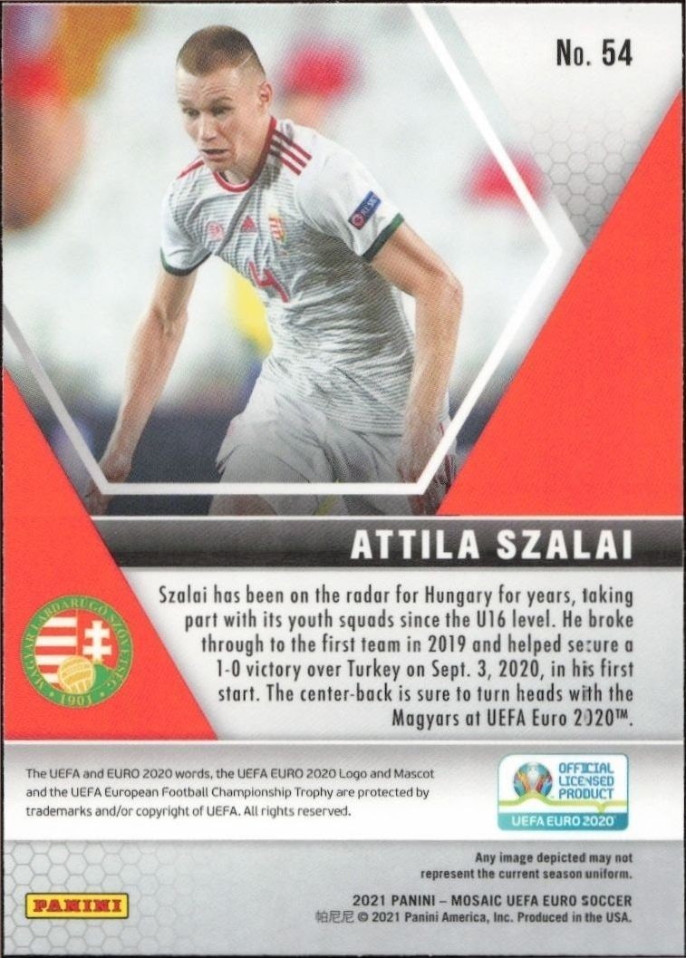 2021 Panini Mosaic Uefa Euro Attila Szalai #54 soccer trading card back