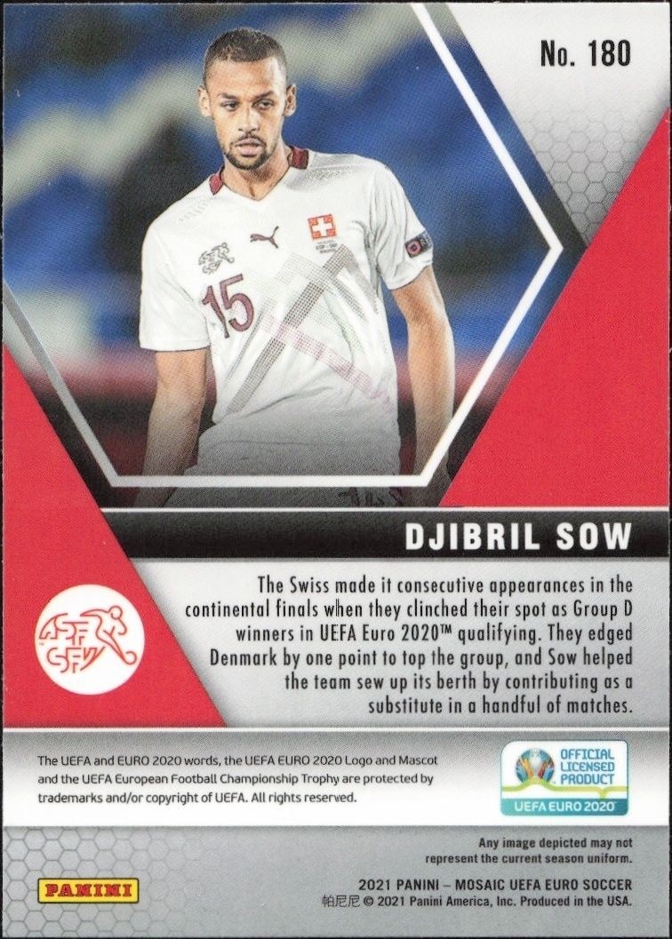 2021 Panini Mosaic Uefa Euro Djibril Sow #180 soccer trading card back