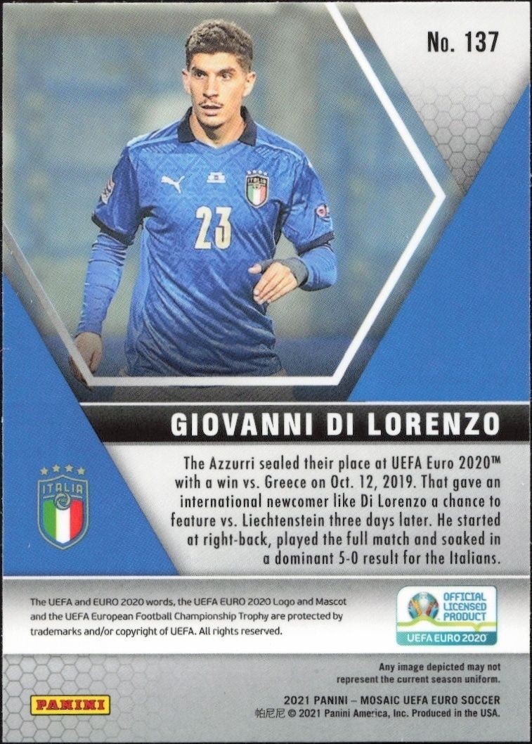 2021 Panini Mosaic Uefa Euro Giovanni Di Lorenzo #137 soccer trading card back