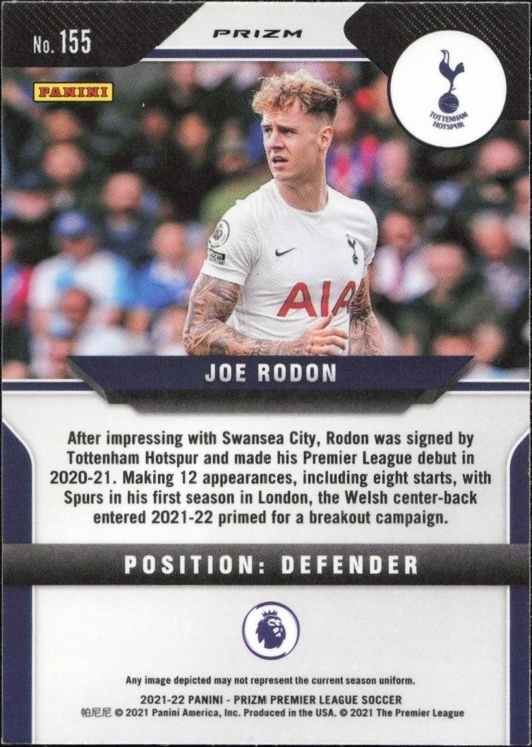 2021 Panini Prizm Premier League Joe Rodon #155 soccer trading card back