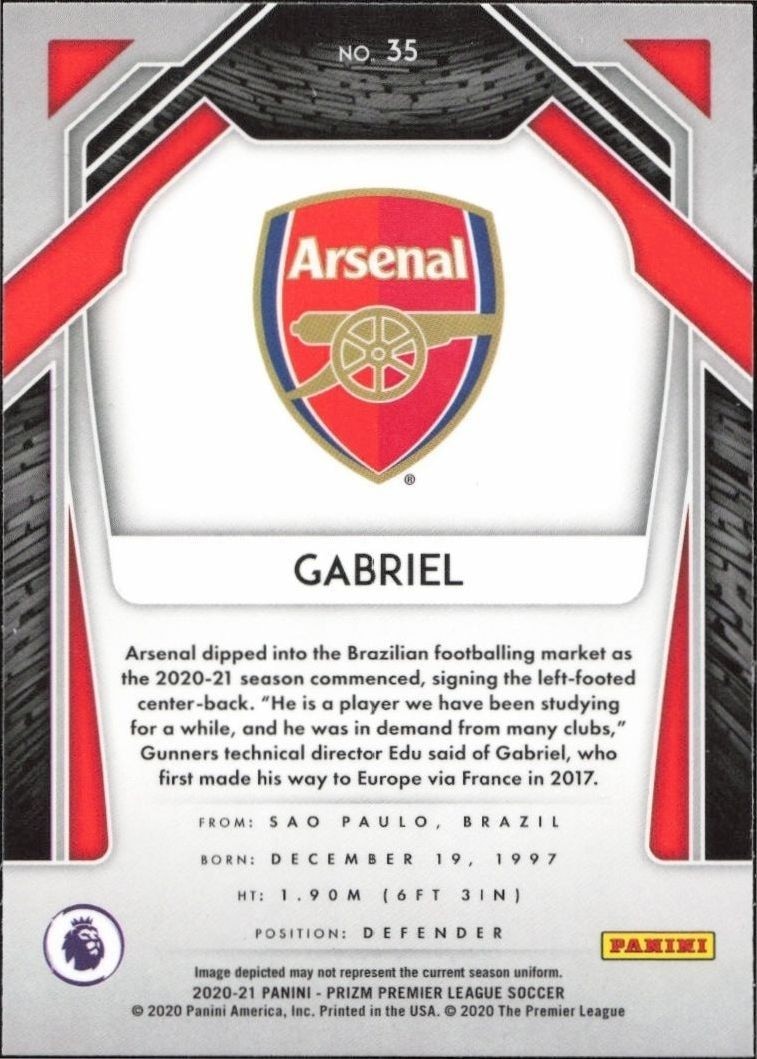 2020 Panini Prizm Premier League Gabriel #35 soccer trading card back