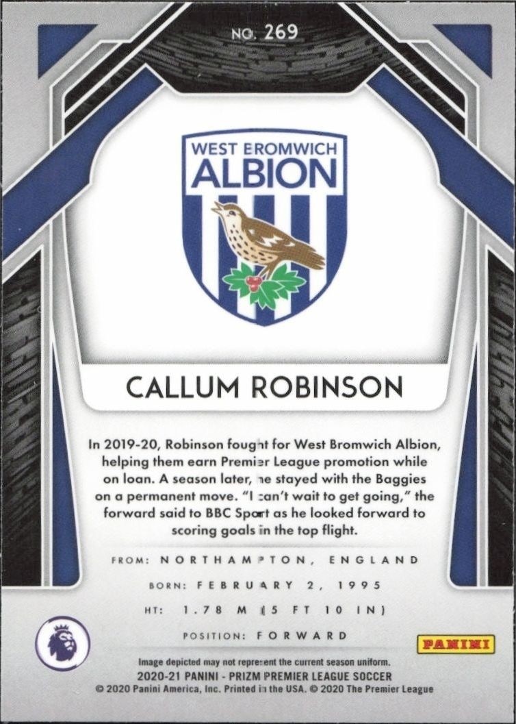 2020 Panini Prizm Premier League Callum Robinson #269 soccer trading card back