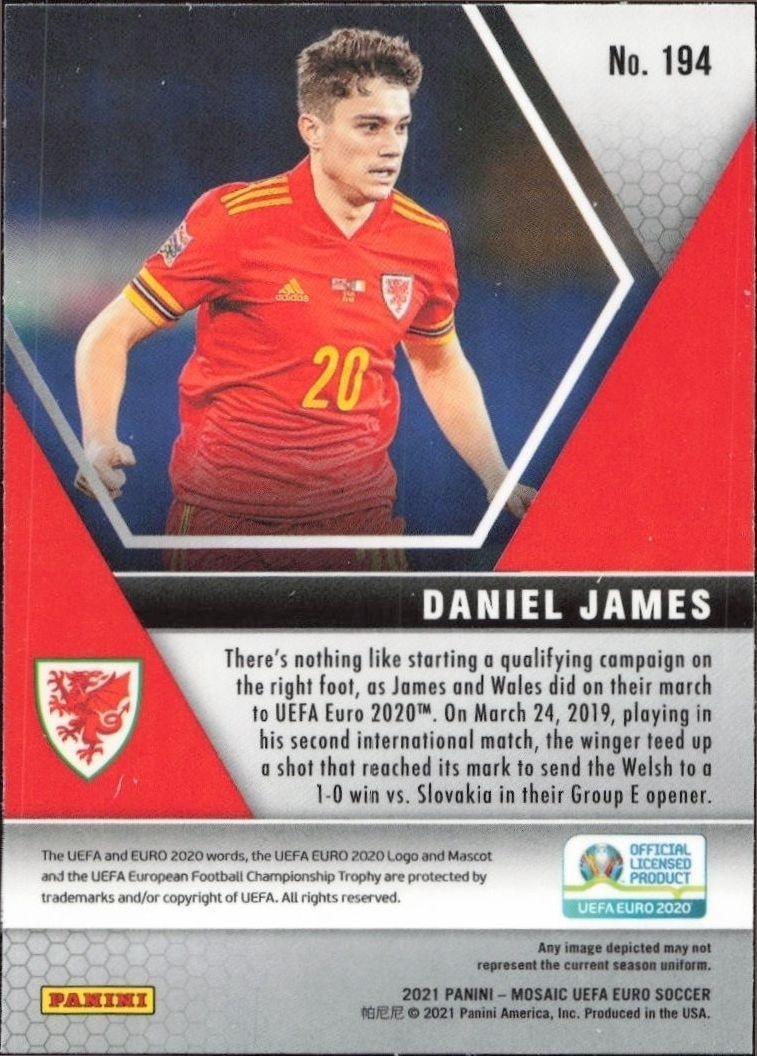 2021 Panini Mosaic Uefa Euro Daniel James #194 soccer trading card back