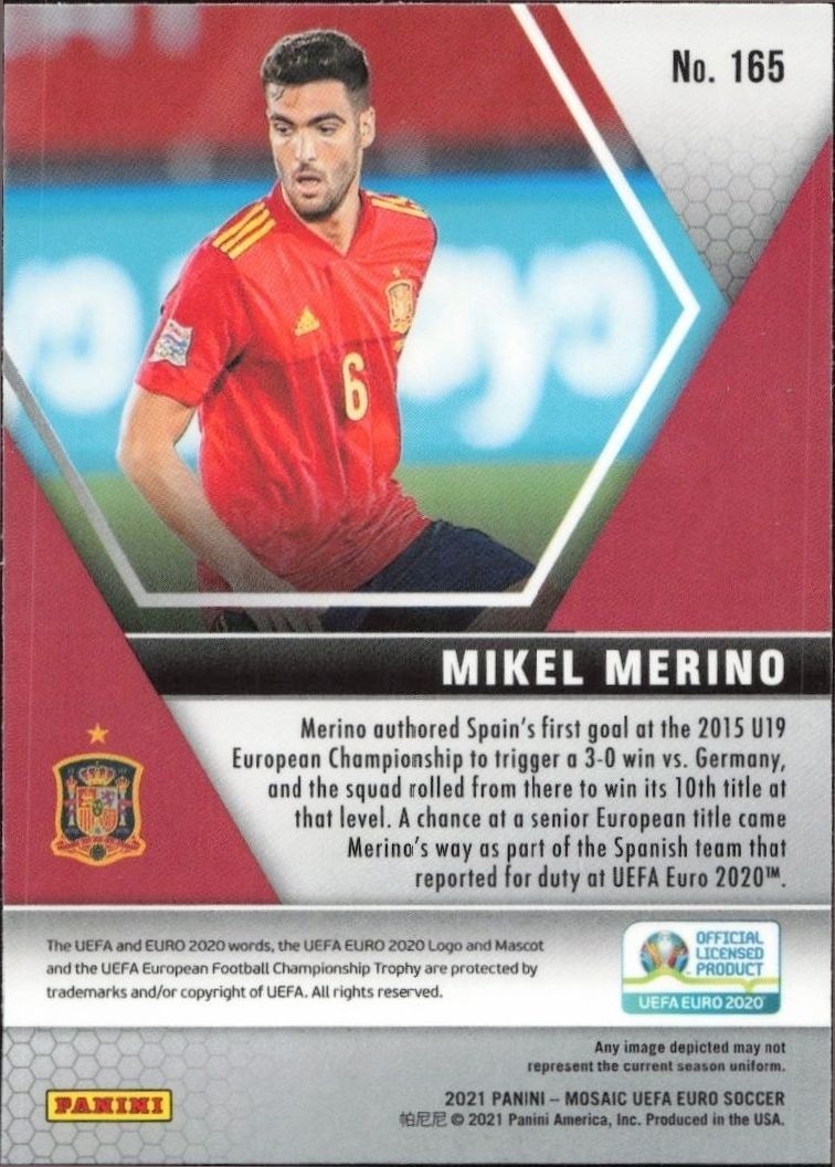 2021 Panini Mosaic Uefa Euro Mikel Merino #165 soccer trading card back