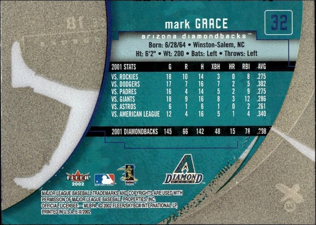 2002 Fleer E-X Mark Grace #32 baseball trading card back