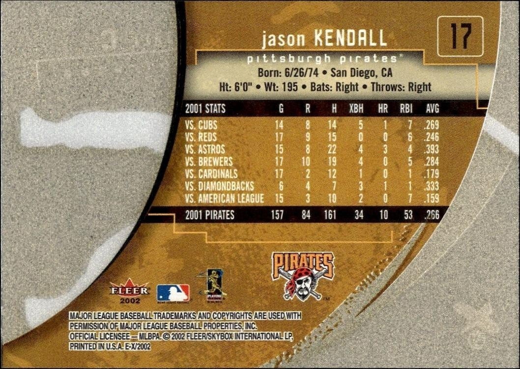 2002 Fleer E-X Jason Kendall #17 baseball trading card back