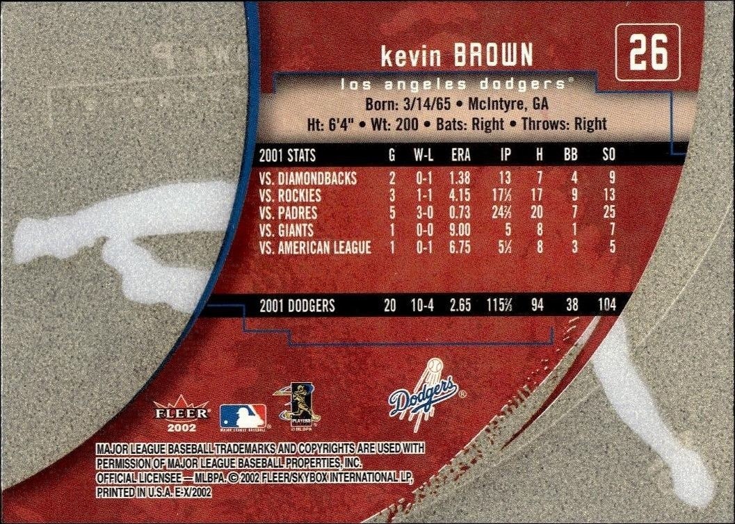2002 Fleer E-X Kevin Brown #26 baseball trading card back