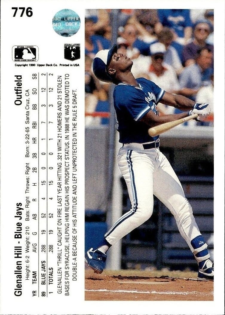 1990 Upper Deck High Number Glenallen Hill #776 baseball trading card back