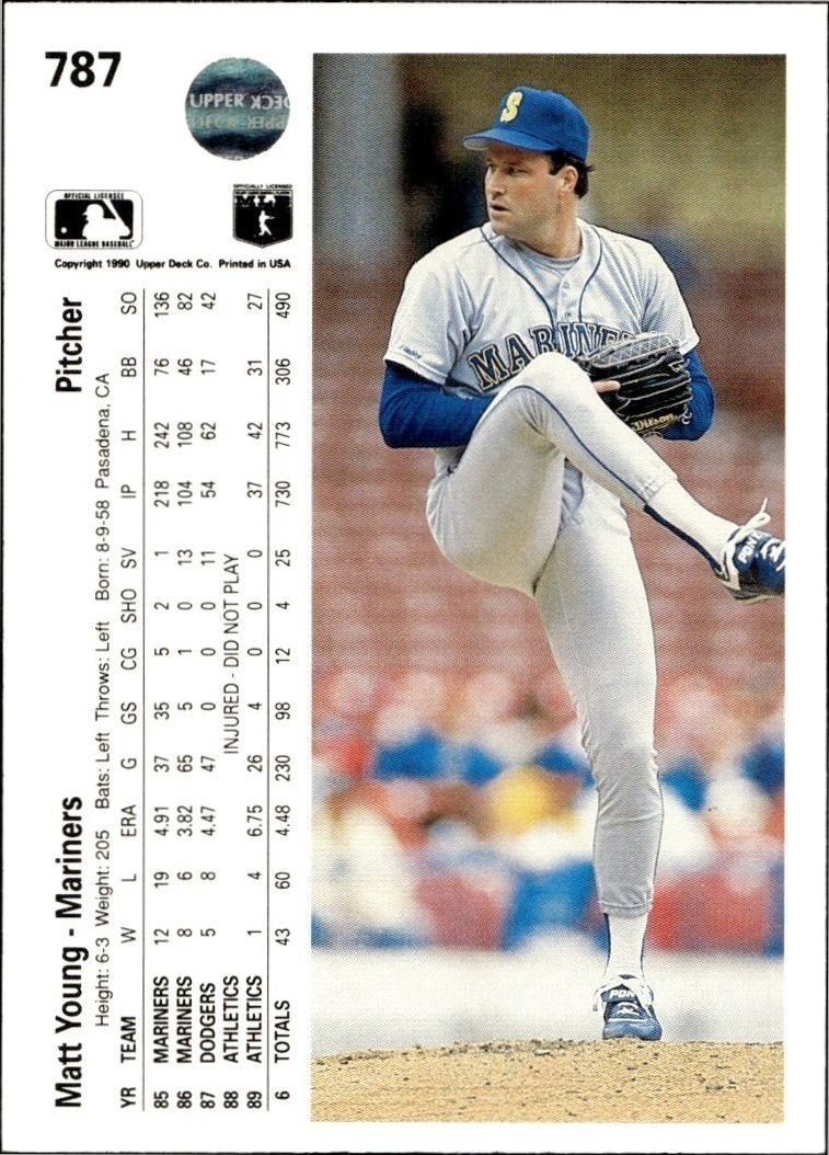 1990 Upper Deck High Number Matt Young #787 baseball trading card back