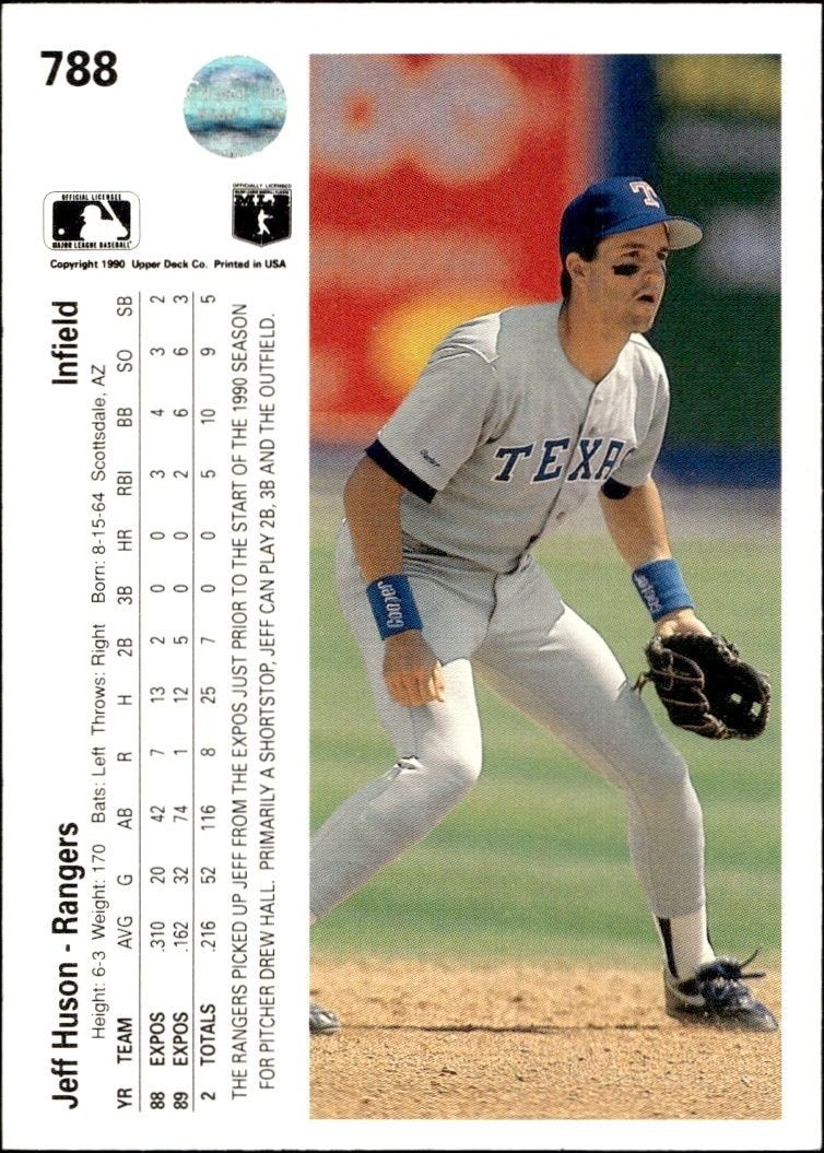 1990 Upper Deck High Number Jeff Huson #788 baseball trading card back
