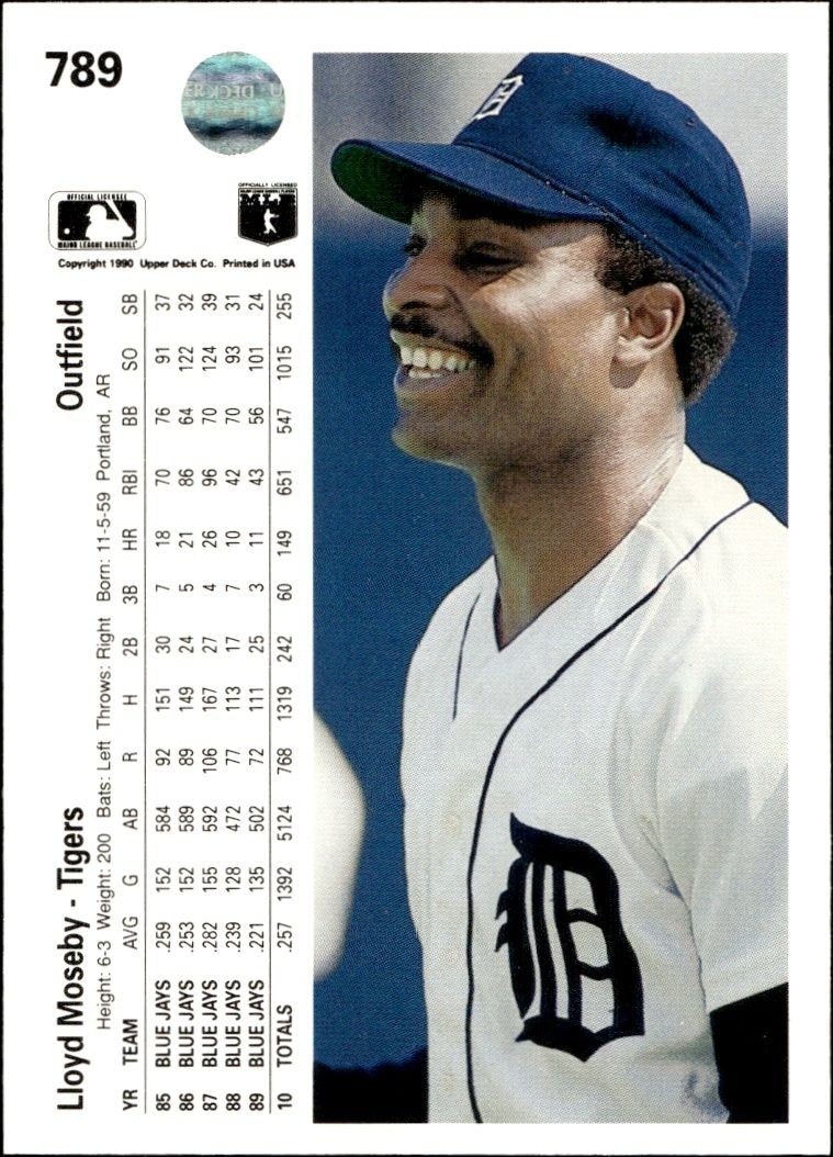 1990 Upper Deck High Number Lloyd Moseby #789 baseball trading card back