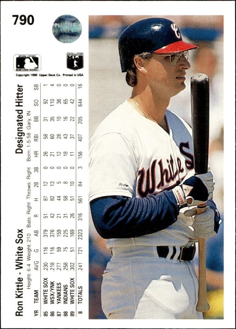 1990 Upper Deck High Number Ron Kittle #790 baseball trading card back
