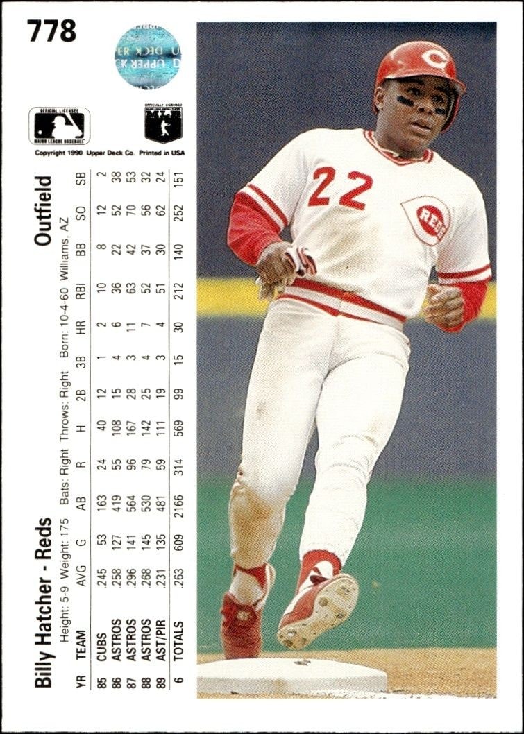 1990 Upper Deck High Number Billy Hatcher #778 baseball trading card back