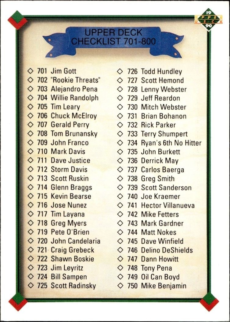 1990 Upper Deck High Number Checklist #800 trading card