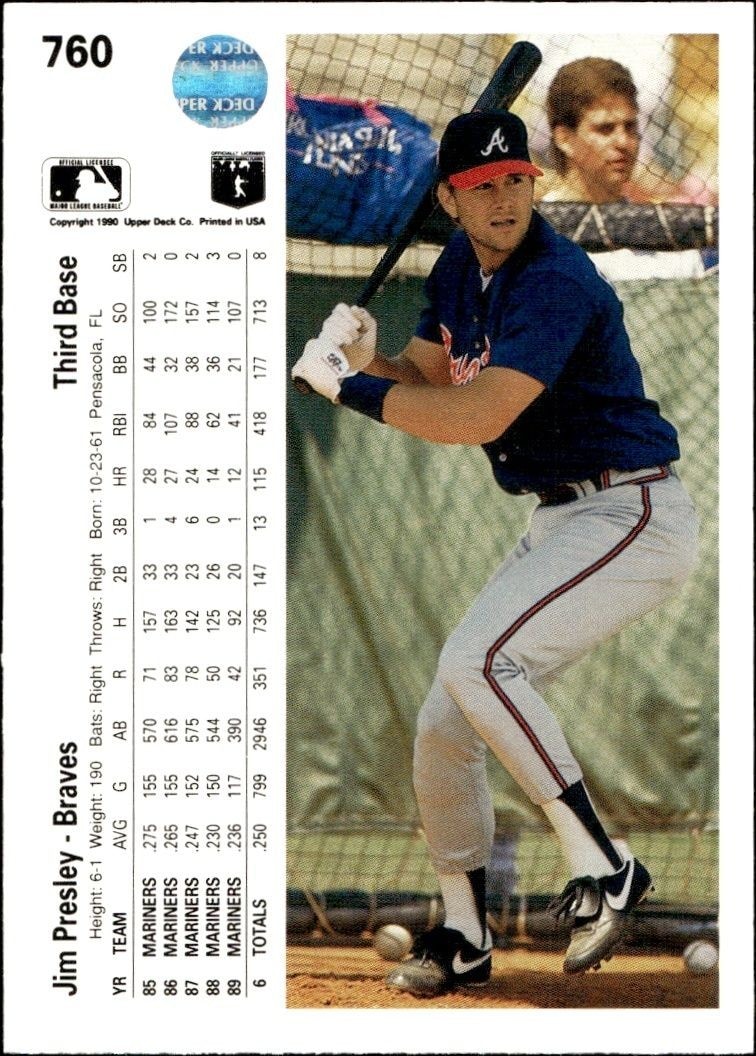 1990 Upper Deck High Number Jim Presley #760 baseball trading card back