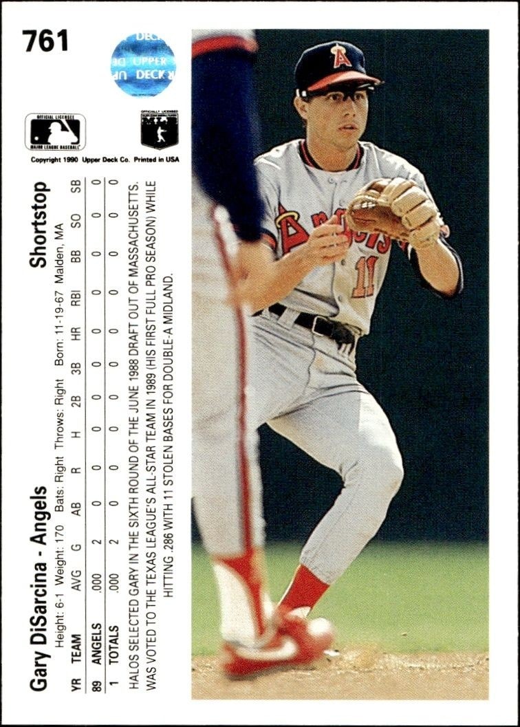 1990 Upper Deck High Number Gary DiSarcina #761 baseball trading card back