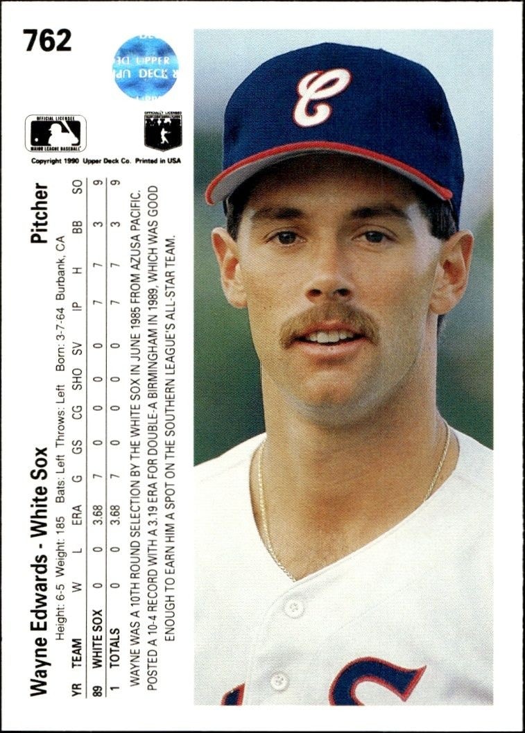 1990 Upper Deck High Number Wayne Edwards #762 baseball trading card back