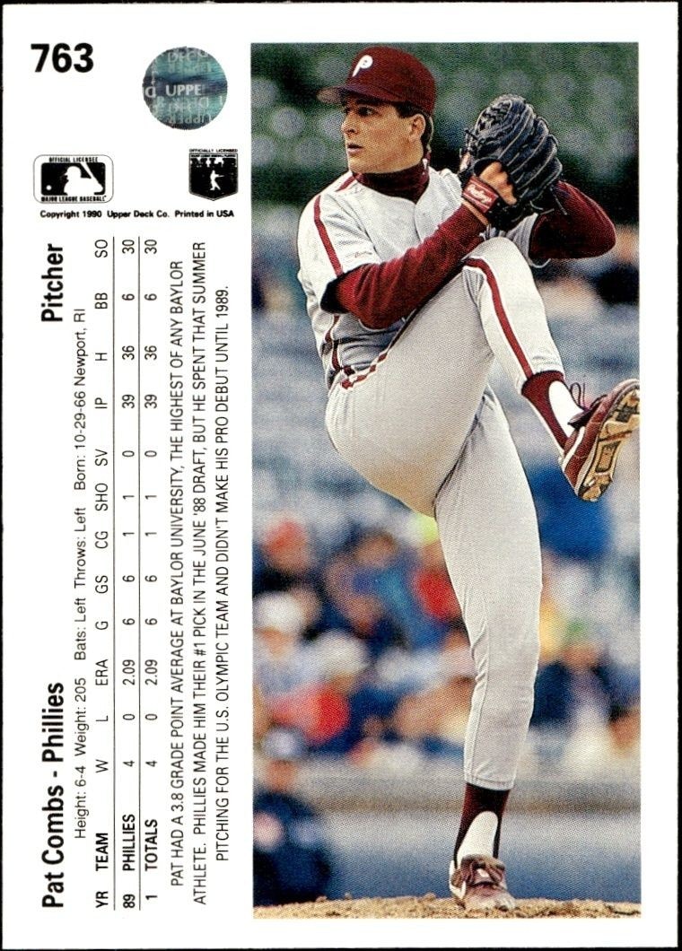 1990 Upper Deck High Number Pat Combs #763 baseball trading card back