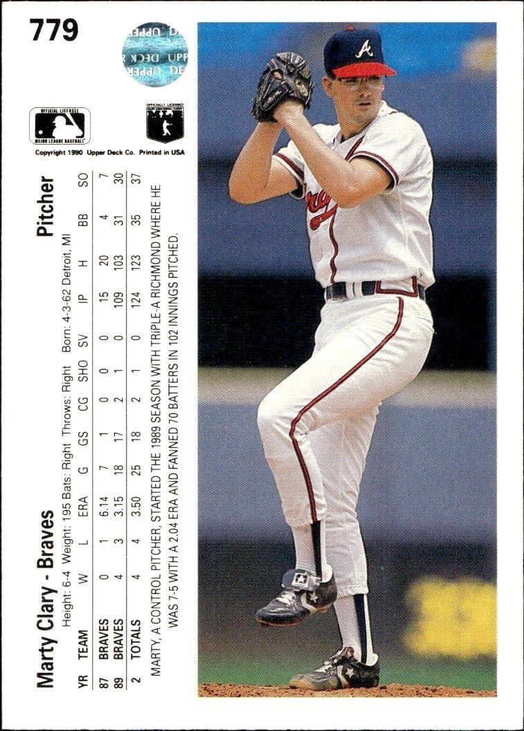 1990 Upper Deck High Number Marty Clary #779 baseball trading card back