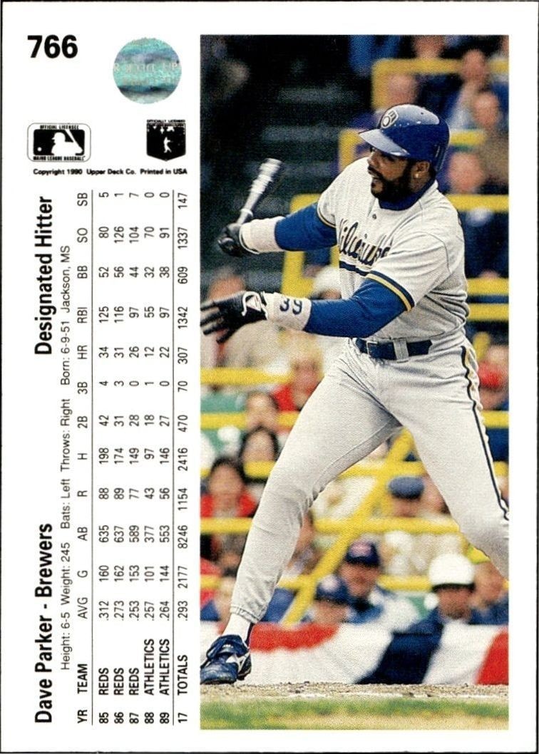1990 Upper Deck High Number Dave Parker #766 baseball trading card back