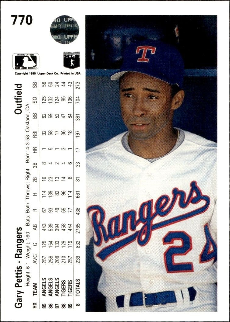 1990 Upper Deck High Number Gary Pettis #770 baseball trading card back