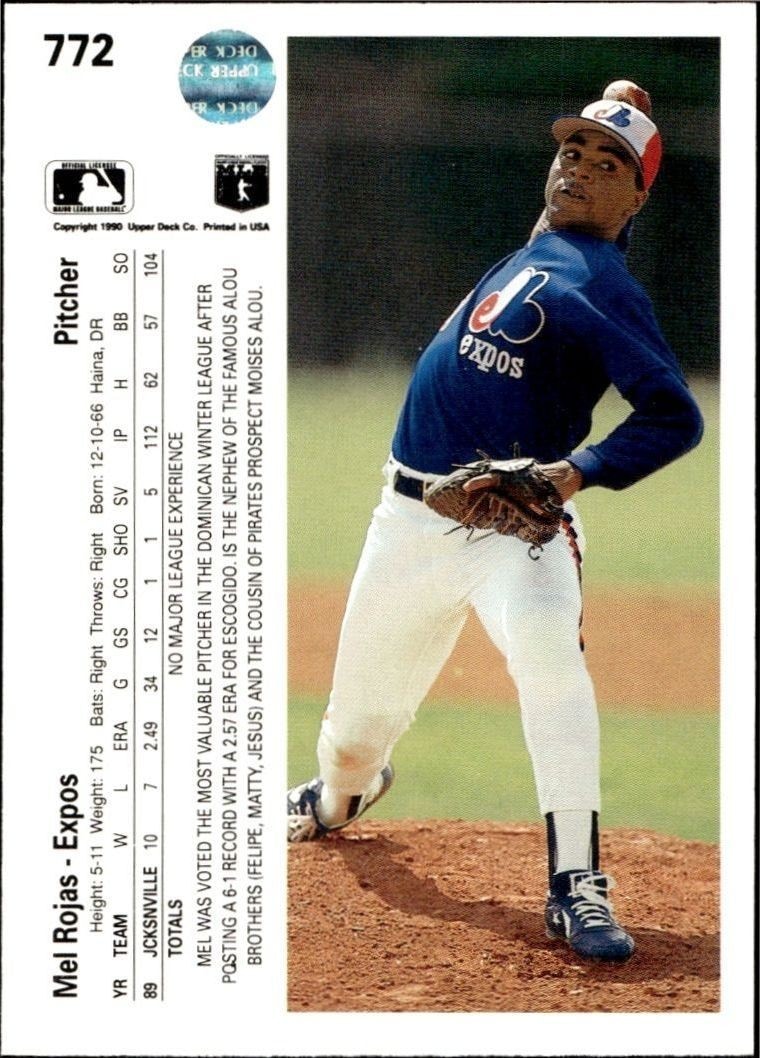 1990 Upper Deck High Number Mel Rojas #772 baseball trading card back