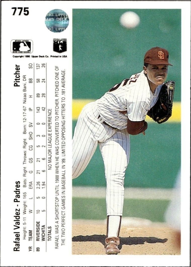 1990 Upper Deck High Number Rafael Valdez #775 baseball trading card back