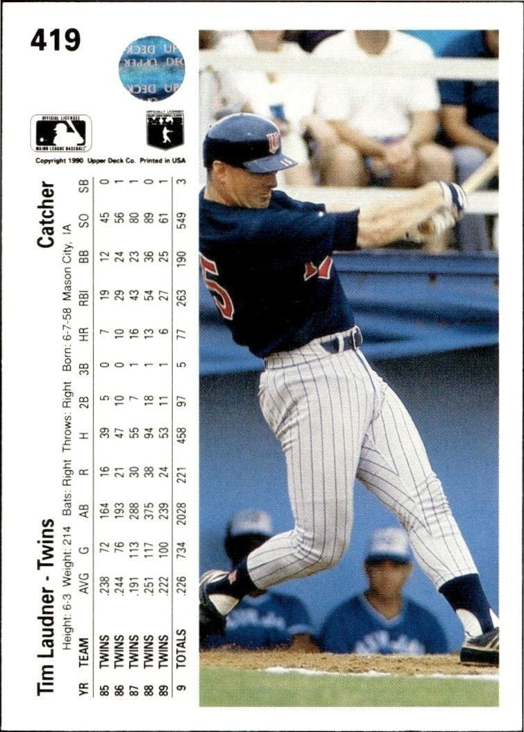 1990 Upper Deck Low Number Tim Laudner #419 baseball trading card back