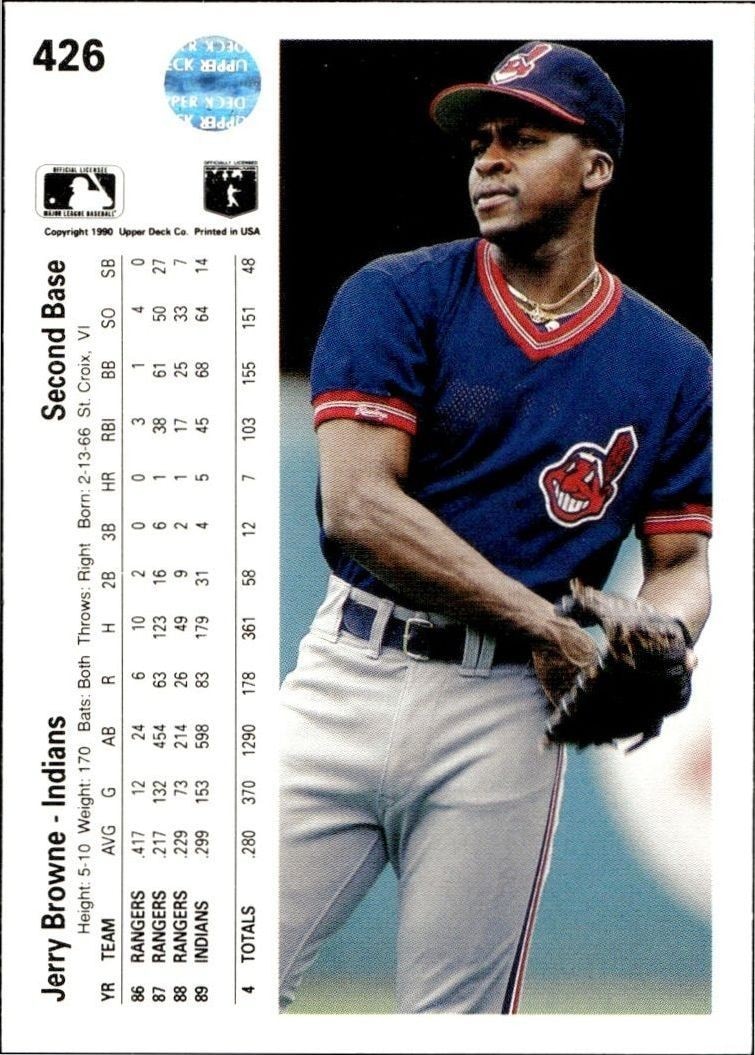 1990 Upper Deck Low Number Jerry Browne #426 baseball trading card back