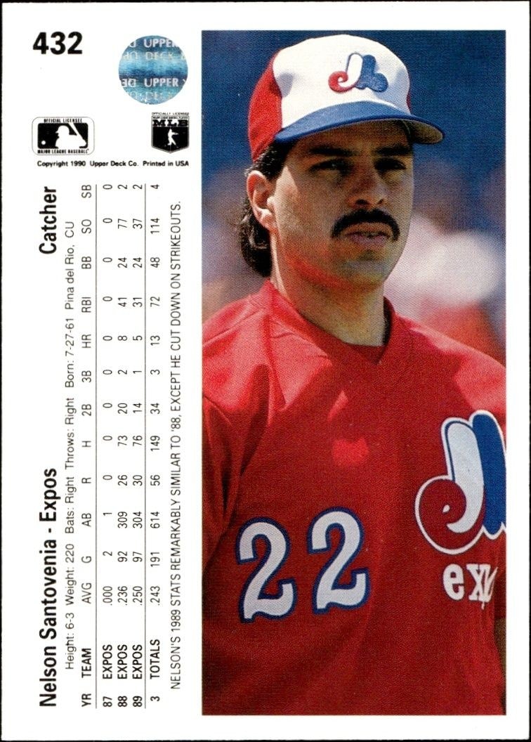 1990 Upper Deck Low Number Nelson Santovenia #432 baseball trading card back