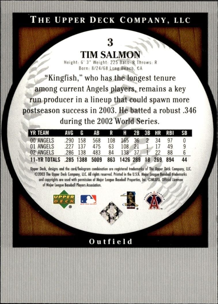 2003 Upper Deck Standing O! Tim Salmon #3 baseball trading card back