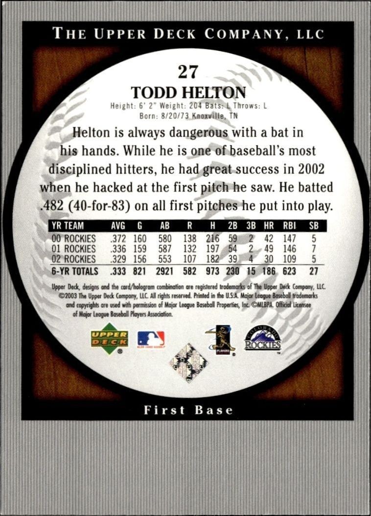 2003 Upper Deck Standing O! Todd Helton #27 baseball trading card back