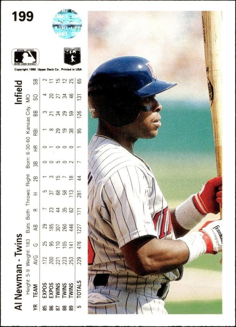 1990 Upper Deck Low Number Al Newman #199 baseball trading card back