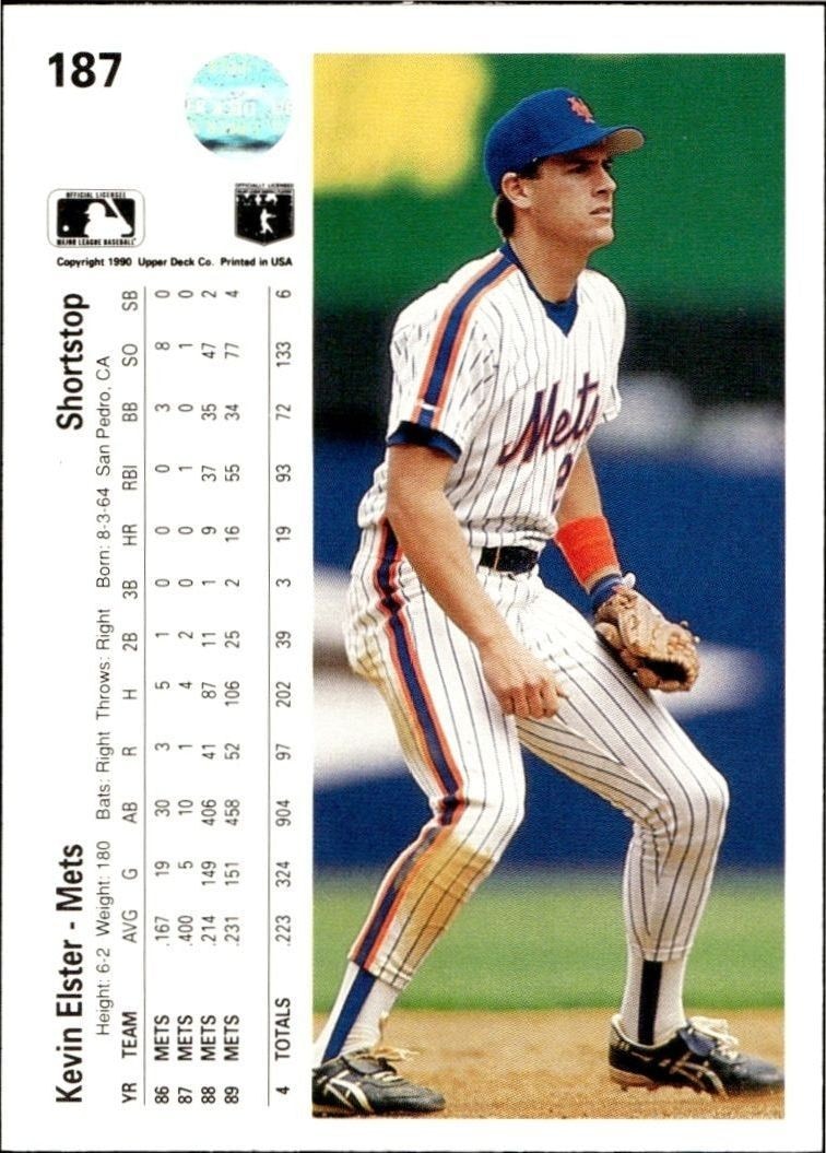 1990 Upper Deck Low Number Kevin Elster #187 baseball trading card back