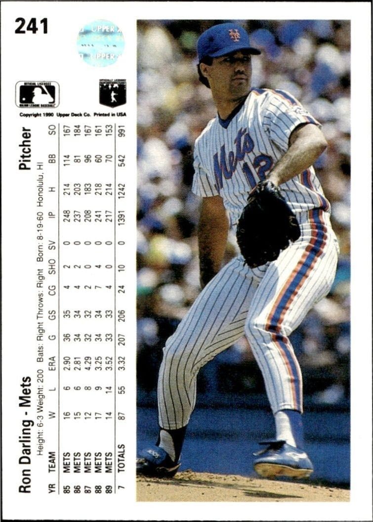 1990 Upper Deck Low Number Ron Darling #241 baseball trading card back