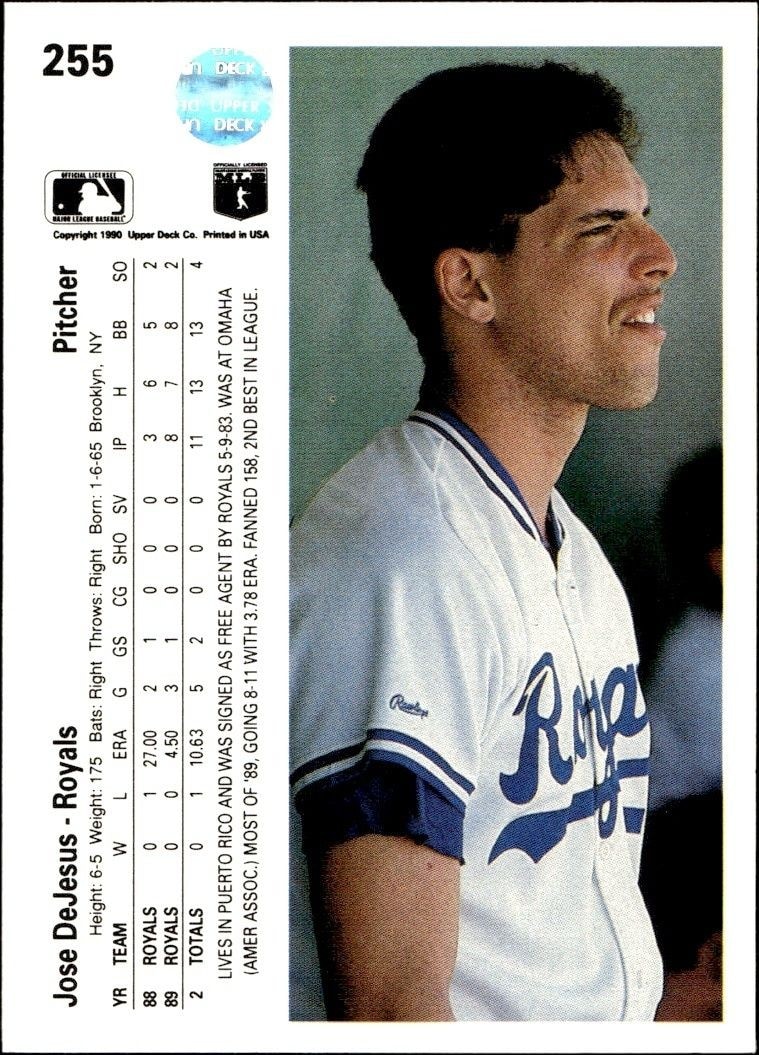 1990 Upper Deck Low Number Jose DeJesus #255 baseball trading card back