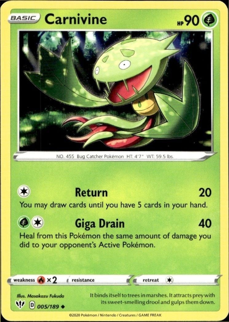 2020 Pokémon Darkness Ablaze Carnivine #005/189 trading card