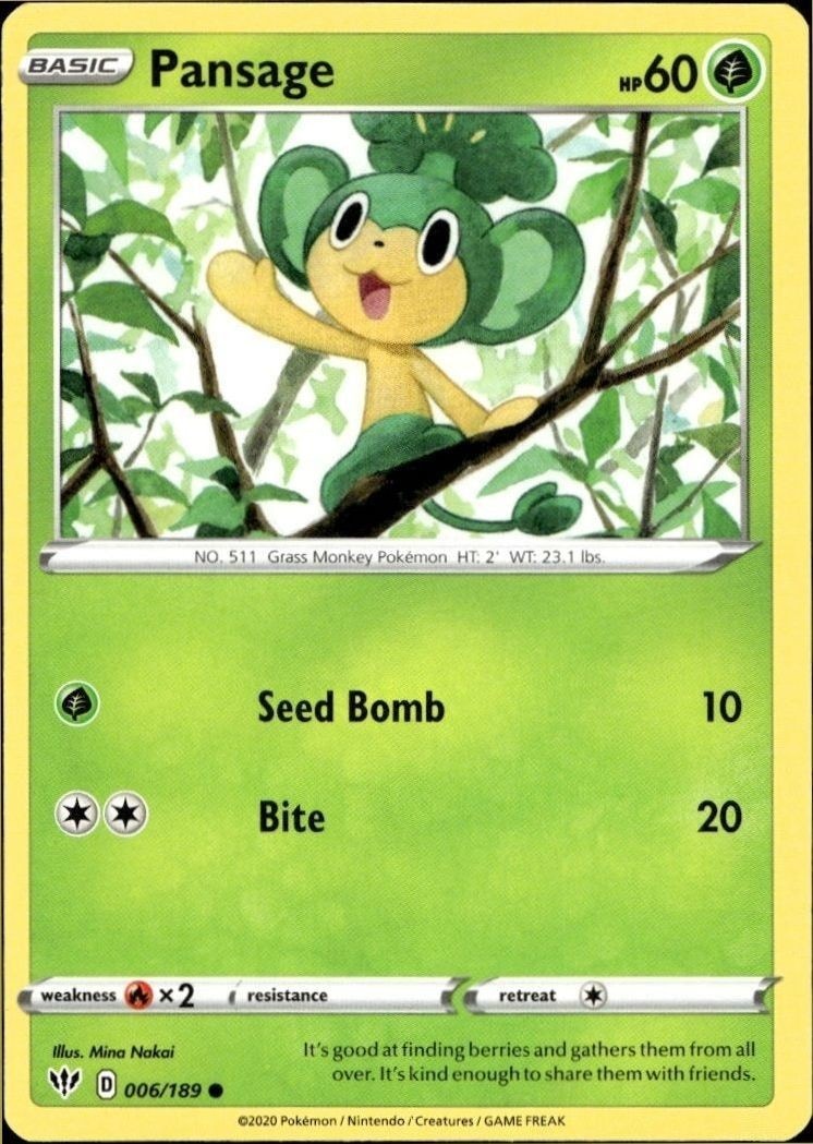 2020 Pokémon Darkness Ablaze Pansage #6 trading card