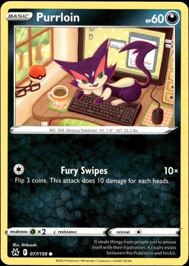 2023 Pokémon Crown Zenith Purrloin #077/159 Pokémon card front