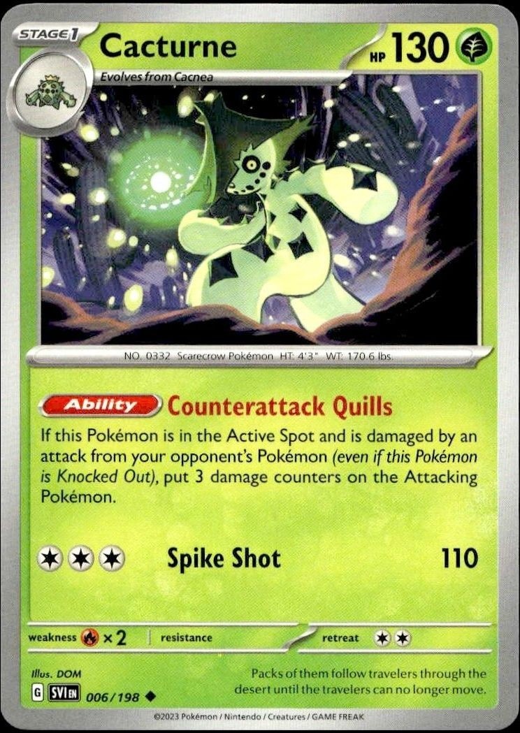 2023 Pokémon Scarlet & Violet Cacturne #006/198 trading card
