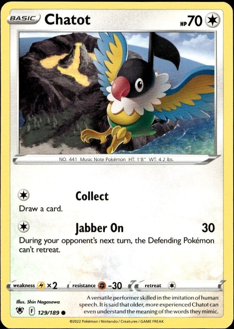 2022 Pokémon Astral Radiance Chatot #129/189 Pokémon card front
