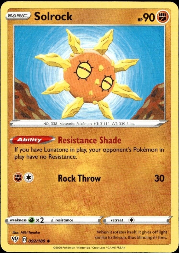 2020 Pokémon Darkness Ablaze Solrock #092/189 trading card