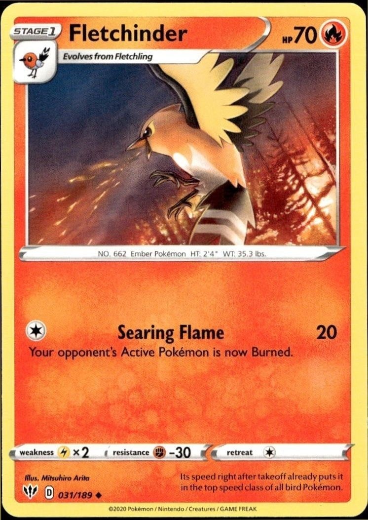 2020 Pokémon Darkness Ablaze Fletchinder #031/189 trading card