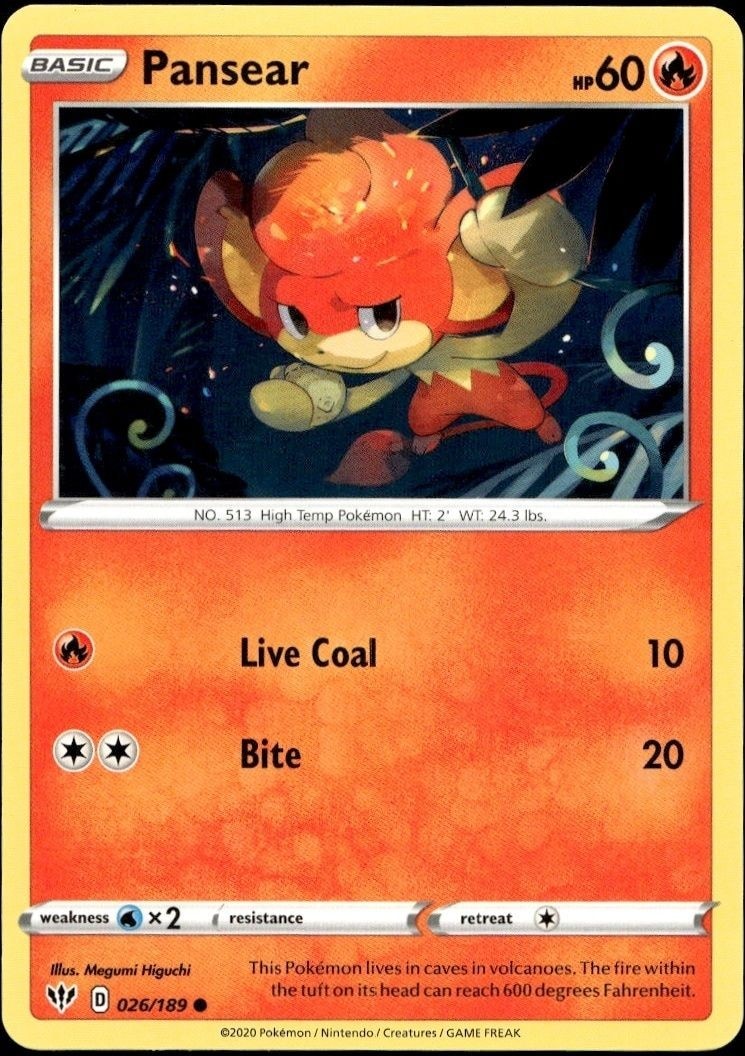 2020 Pokémon Darkness Ablaze Pansear #026/189 trading card