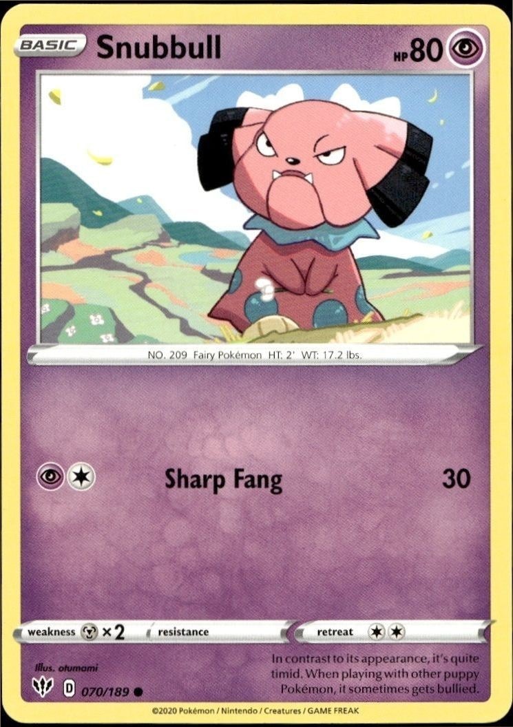 2020 Pokémon Darkness Ablaze Snubbull #070/189 trading card