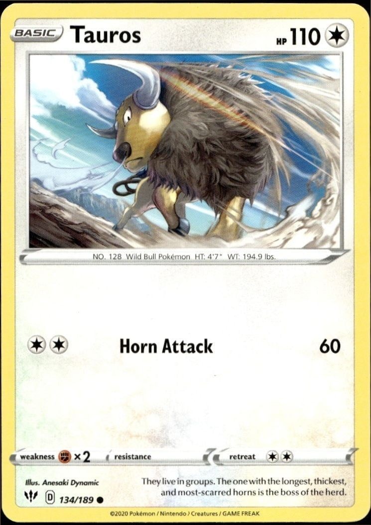 2020 Pokémon Darkness Ablaze Tauros #134/189 trading card