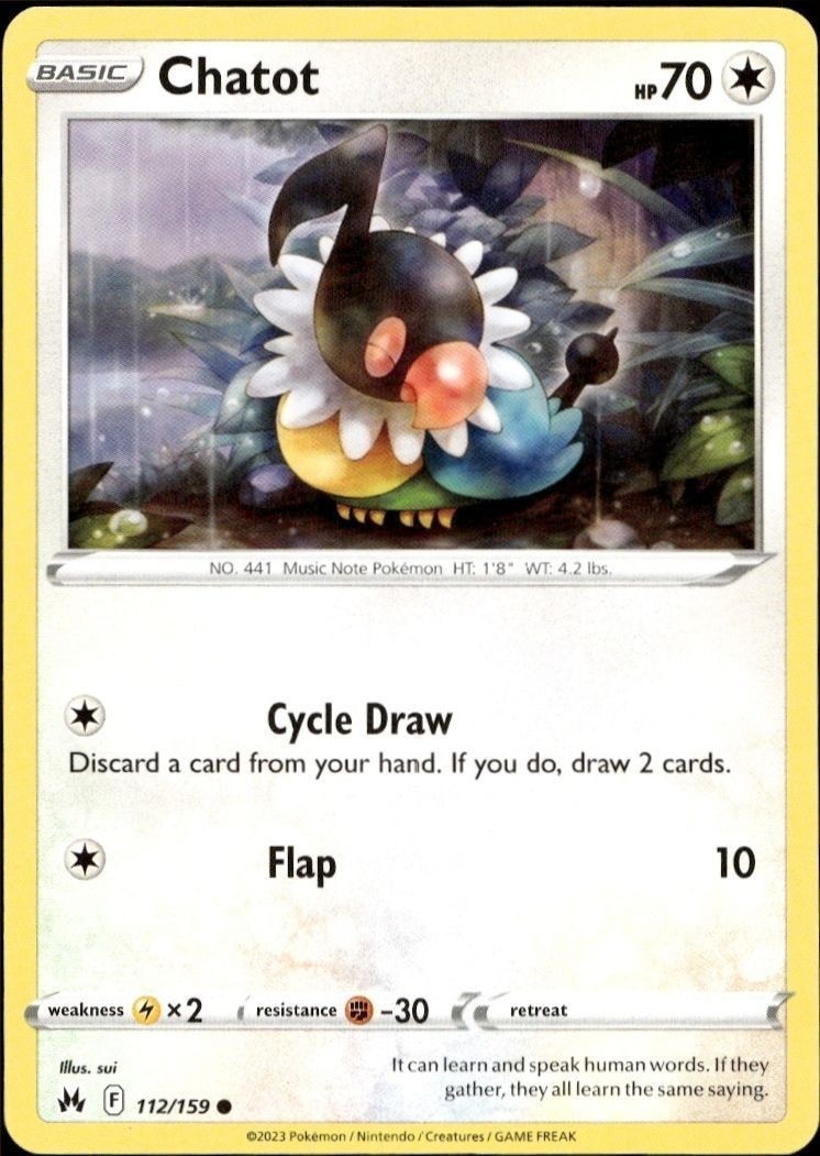 2023 Pokémon Crown Zenith Chatot #112/159 trading card