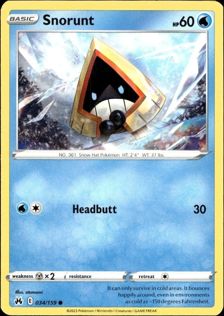 2023 Pokémon Crown Zenith Snorunt #034/159 trading card