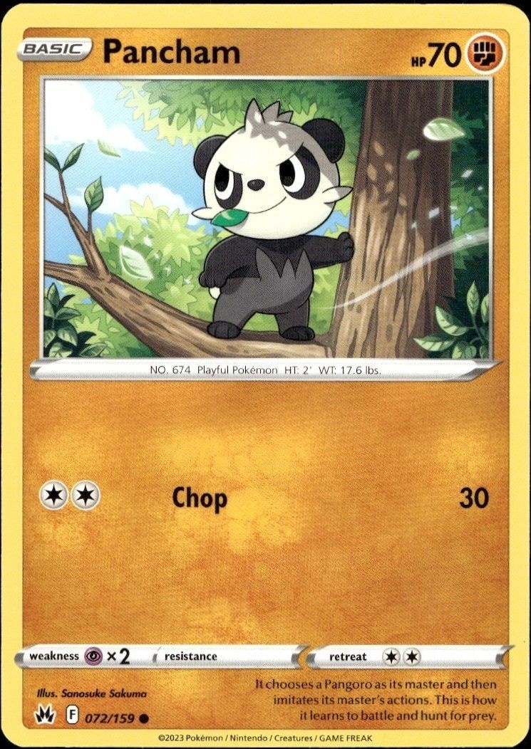 2023 Pokémon Crown Zenith Pancham #072/159 trading card