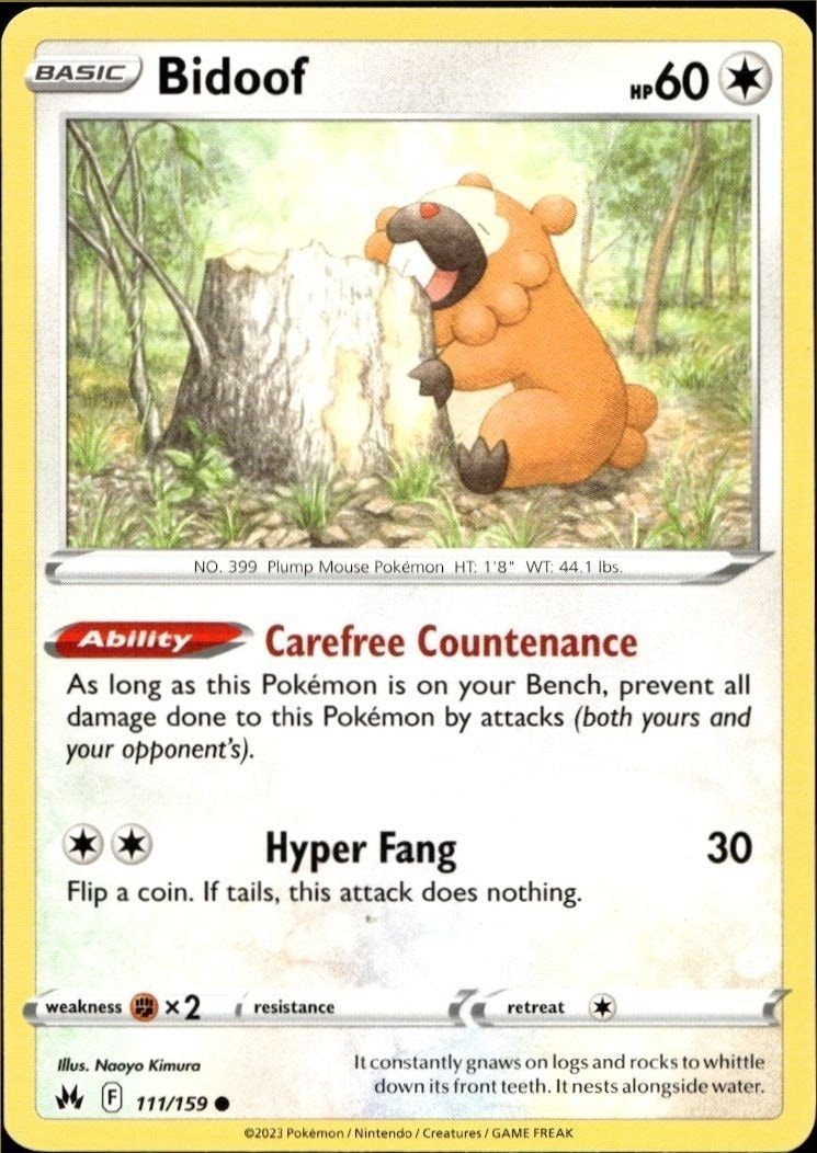 2023 Pokémon Crown Zenith Bidoof #111/159 trading card
